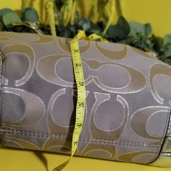 Coach Peyton White Silver Satin Canvas Logo Metallic Hobo Bag - Picture 6 of 14
